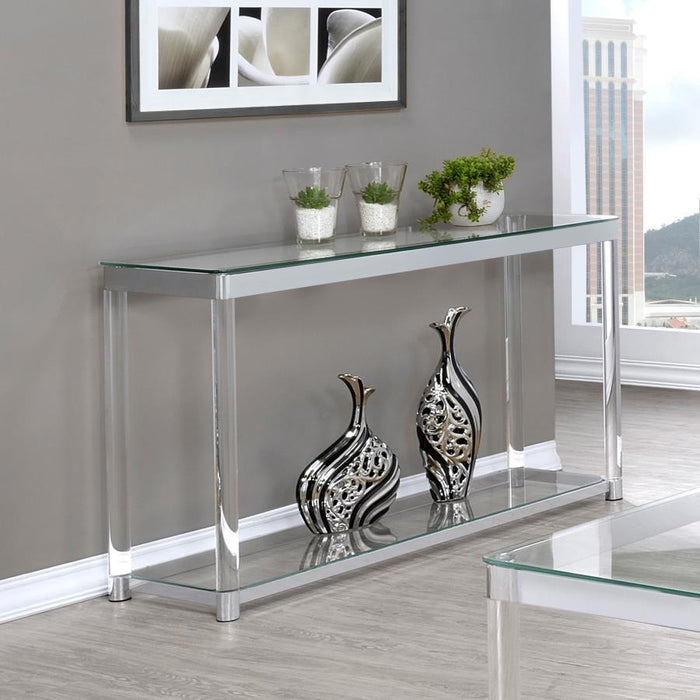 Anne - Sofa Table With Lower Shelf - Chrome And Clear Sacramento Furniture Store Furniture store in Sacramento