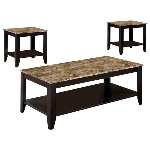 Flores - 3 Piece Occasional Table Set With Shelf - Cappuccino Sacramento Furniture Store Furniture store in Sacramento