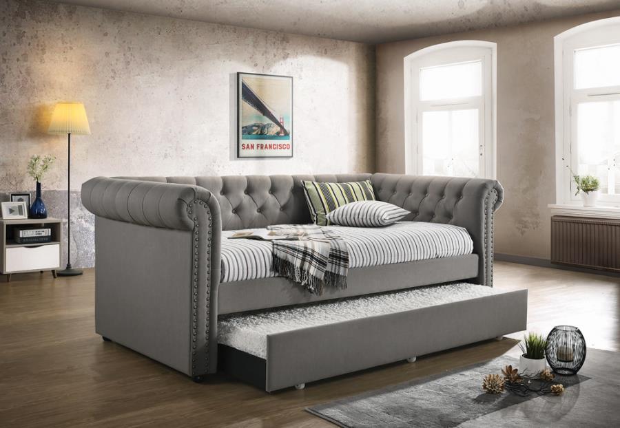 Kepner - Tufted Upholstered Day Bed With Trundle - Gray Sacramento Furniture Store Furniture store in Sacramento