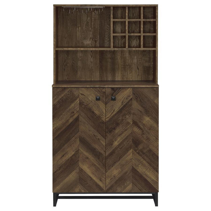 Mendoza - 2-Door Wine Cabinet - Rustic Oak Herringbone And Gunmetal Sacramento Furniture Store Furniture store in Sacramento