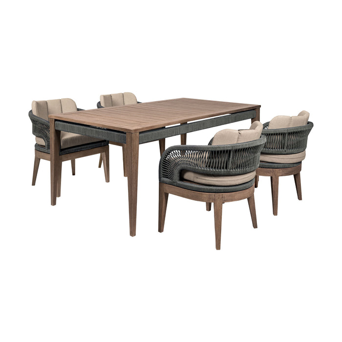 Orbit - Outdoor Patio 5 Piece Dining Set - Weathered Eucalyptus / Taupe