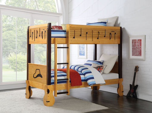 Petrus - Twin Over Twin Bunk Bed - Honey Oak & Espresso Sacramento Furniture Store Furniture store in Sacramento