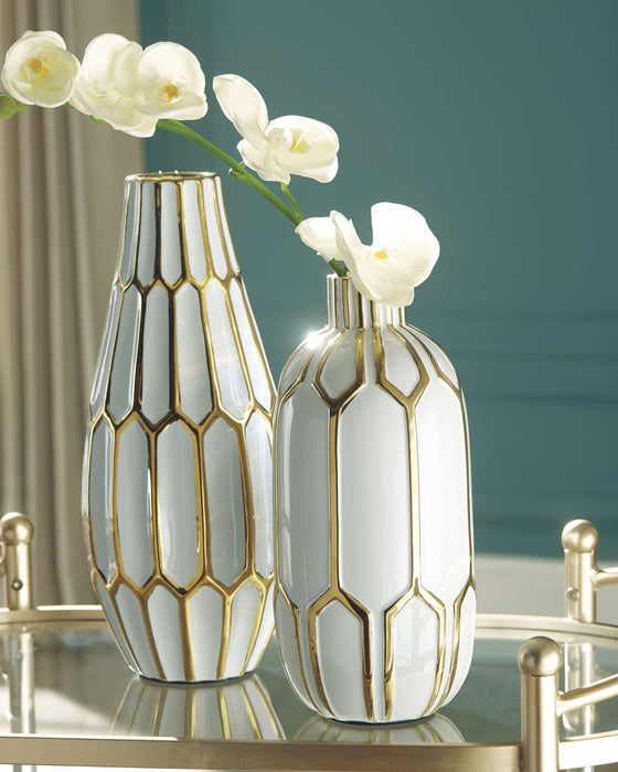 Mohsen - Gold Finish / White - Vase Set (Set of 2) Sacramento Furniture Store Furniture store in Sacramento