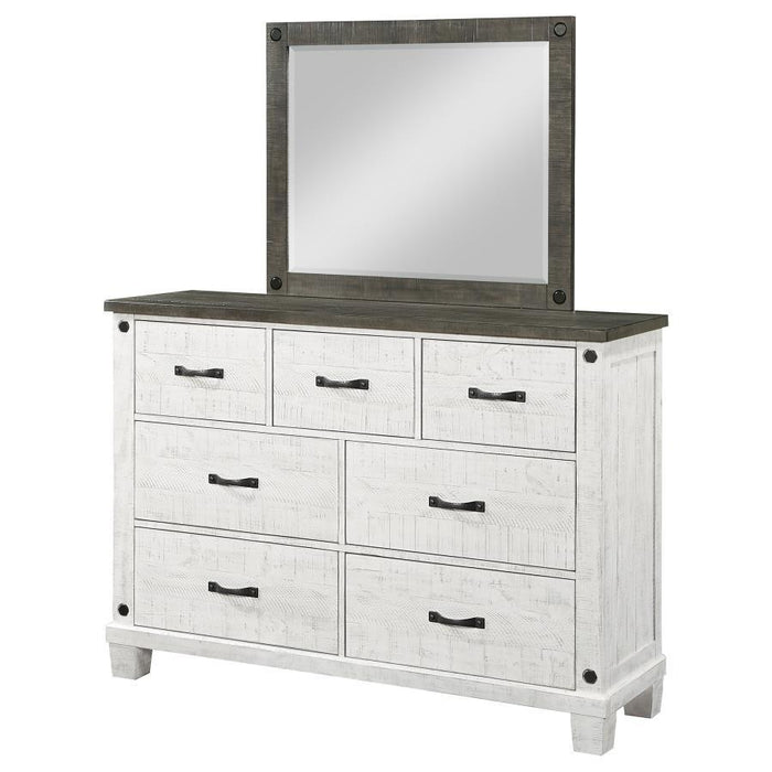 Lilith - 7-Drawer Dresser With Mirror Distressed - Grey And White