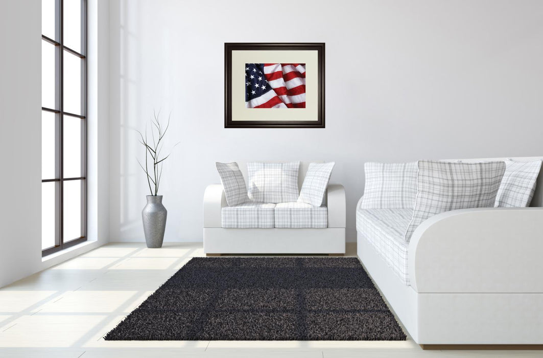 American Flag By Kikk In Double Matted - Framed Print Wall Art - Red