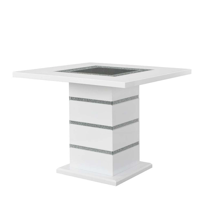 Elizaveta - Counter Height Table - Gray Velvet, Faux Crystal Diamonds &White High Gloss Finish Sacramento Furniture Store Furniture store in Sacramento