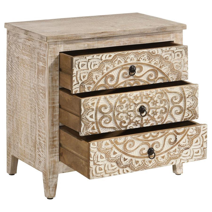 Mariska - 3-Drawer Wooden Accent Cabinet - White Distressed Sacramento Furniture Store Furniture store in Sacramento