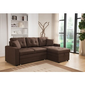 Linen Reversible Sectional Sofa & Storage w/ Pull Out Bed