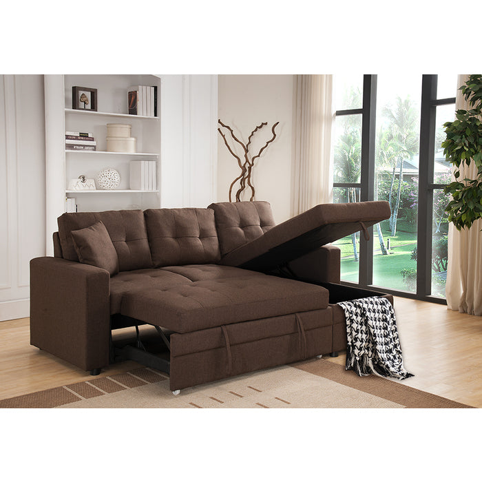 Linen Reversible Sectional Sofa & Storage w/ Pull Out Bed