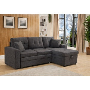 Linen Reversible Sectional Sofa & Storage w/ Pull Out Bed