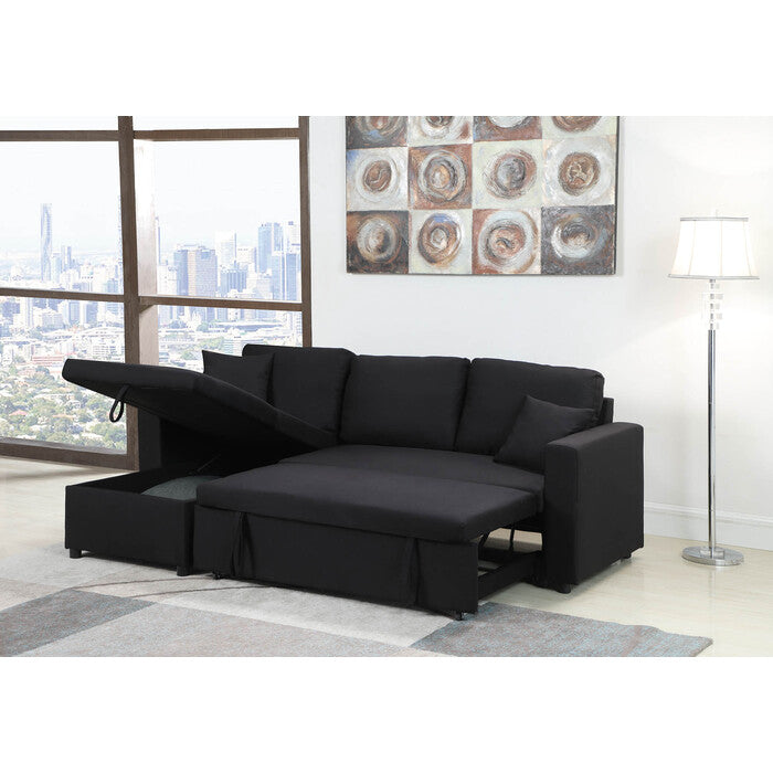 Linen Reversible Pull Out Sectional Sofa & Storage