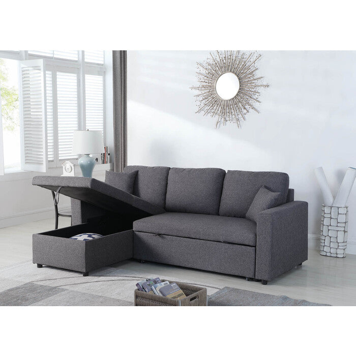 Linen Reversible Pull Out Sectional Sofa & Storage