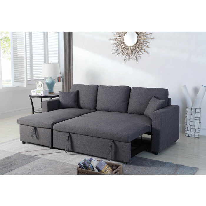 Linen Reversible Pull Out Sectional Sofa & Storage