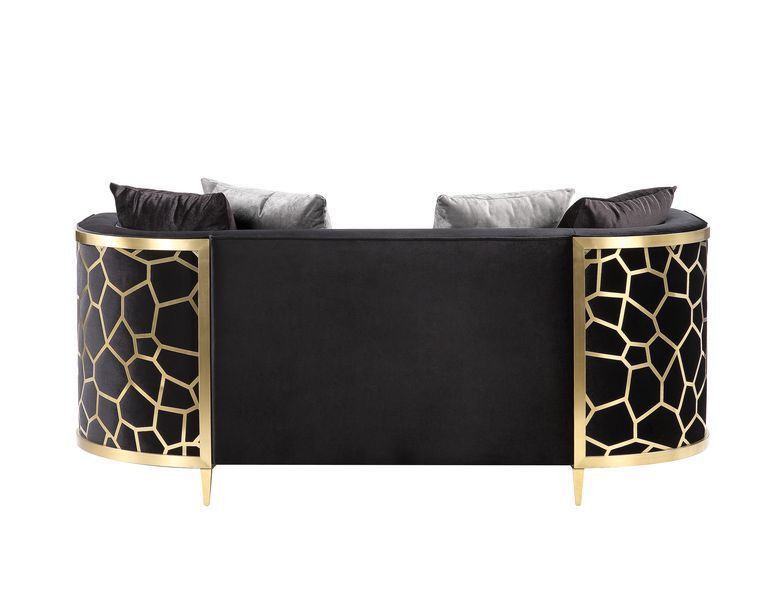 Fergal - Loveseat - Black Velvet & Gold Finish