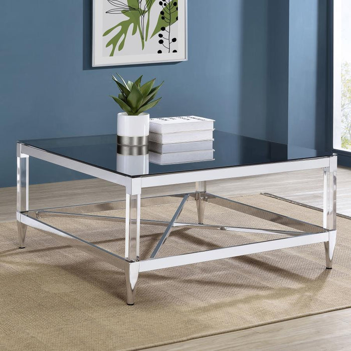 Lindley - Square Coffee Table With Acrylic Legs And Tempered Mirror Top - Chrome