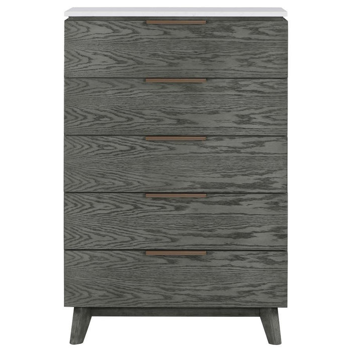 Nathan - 5-Drawer Chest - White Marble And Gray Sacramento Furniture Store Furniture store in Sacramento