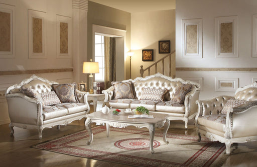 Chantelle - Sofa - Rose Gold PU/Fabric & Pearl White Sacramento Furniture Store Furniture store in Sacramento