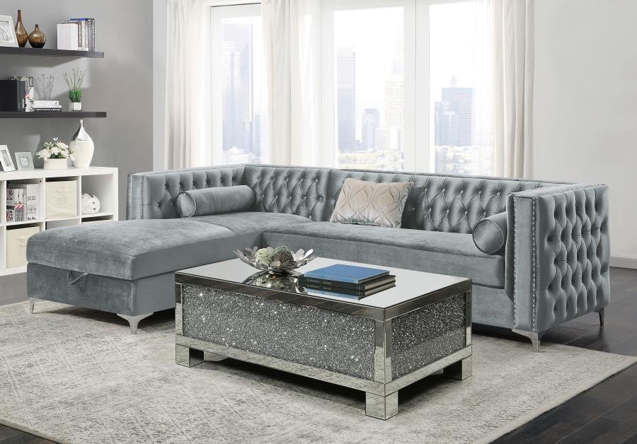 Bellaire - Button-Tufted Upholstered Sectional - Silver Sacramento Furniture Store Furniture store in Sacramento