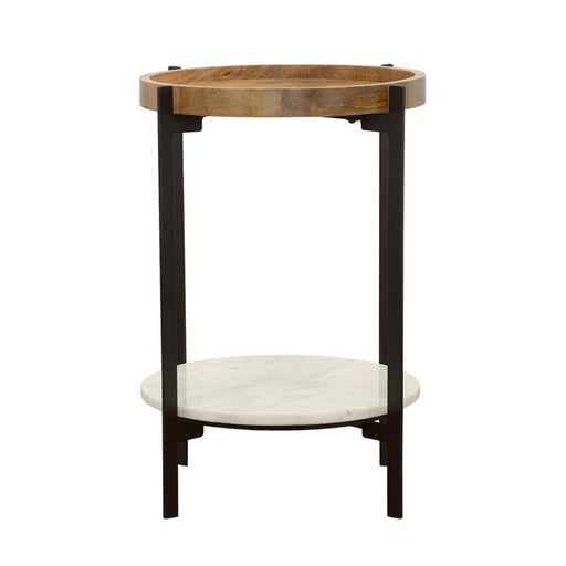 Adhvik - Round Accent Table With Marble Shelf - Natural And Black Sacramento Furniture Store Furniture store in Sacramento