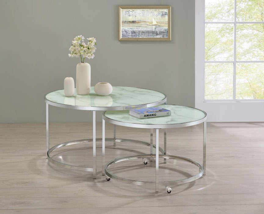 Lynn - 2 Piece Round Nesting Table - White And Chrome Sacramento Furniture Store Furniture store in Sacramento