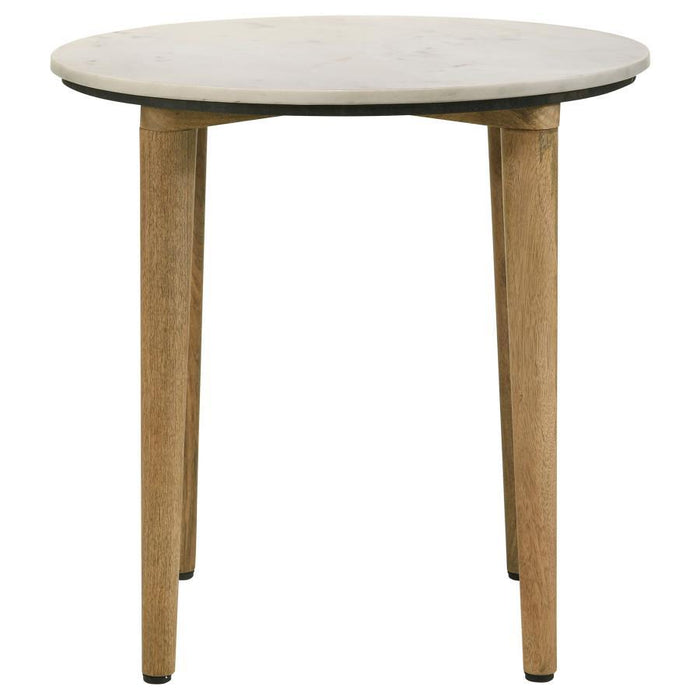 Aldis - Round Marble Top End Table - White And Natural Sacramento Furniture Store Furniture store in Sacramento