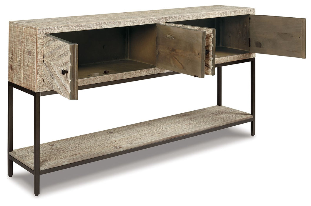 Roanley - Distressed White - Console Sofa Table Sacramento Furniture Store Furniture store in Sacramento