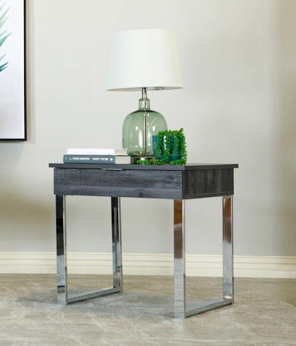 Aldine - Square 1-Drawer End Table - Dark Charcoal And Chrome Sacramento Furniture Store Furniture store in Sacramento