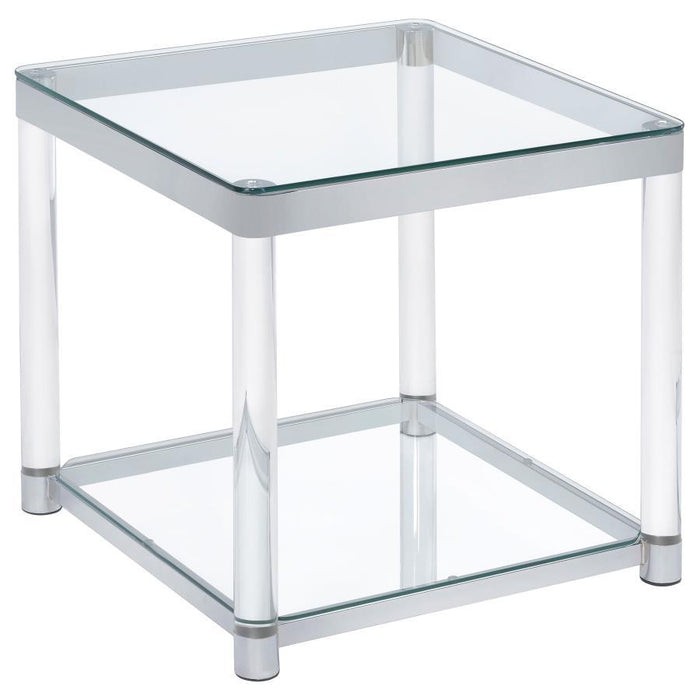 Anne - End Table With Lower Shelf - Chrome And Clear Sacramento Furniture Store Furniture store in Sacramento