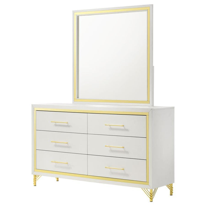 Lucia - 6-Drawer Bedroom Dresser With Mirror - White