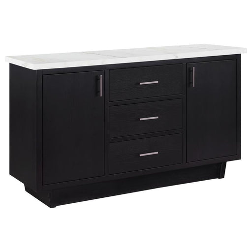 Sherry - 3-Drawer Marble Top Dining Sideboard Server - White And Rustic Espresso Sacramento Furniture Store Furniture store in Sacramento