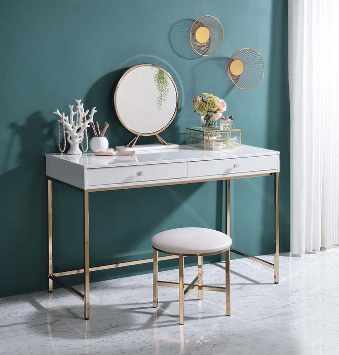 Ottey - Vanity Desk - White High Gloss & Gold Finish Sacramento Furniture Store Furniture store in Sacramento