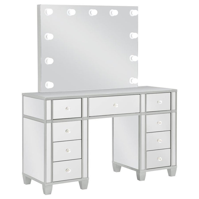 Allora - 9-Drawer Mirrored Storage Vanity Set With Hollywood Lighting - Metallic Sacramento Furniture Store Furniture store in Sacramento