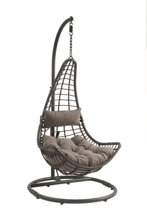 Uzae - Patio Swing Chair - Gray Fabric & Charcaol Wicker Sacramento Furniture Store Furniture store in Sacramento