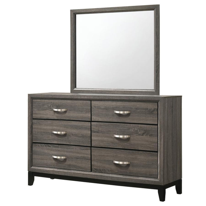 Watson - 6-Drawer Dresser With Mirror - Grey Oak And Black