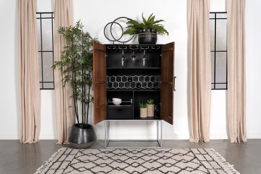 Borman - 2-Door Bar Cabinet Wine Storage - Walnut And Black Sacramento Furniture Store Furniture store in Sacramento