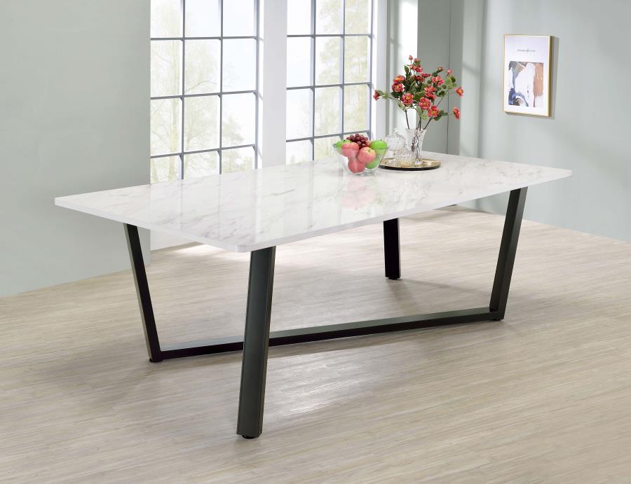 Mayer - Rectangular Dining Table Faux Marble - White And Gunmetal Sacramento Furniture Store Furniture store in Sacramento