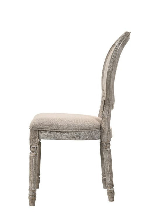 Faustine - Side Chair (Set of 2) - Tan Fabric & Salvaged Light Oak Finish