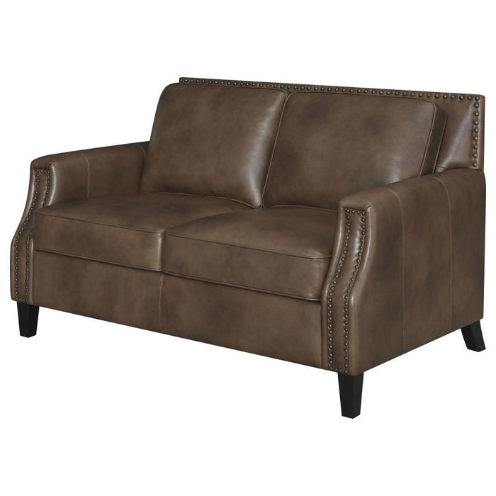 Leaton - Upholstered Recessed Arms Loveseat - Brown Sugar Sacramento Furniture Store Furniture store in Sacramento