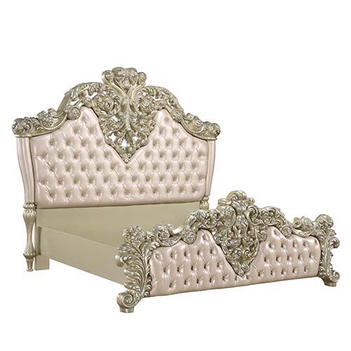 Vatican - Eastern King Bed - PU Leather, Light Gold & Champagne Silver Finish Sacramento Furniture Store Furniture store in Sacramento