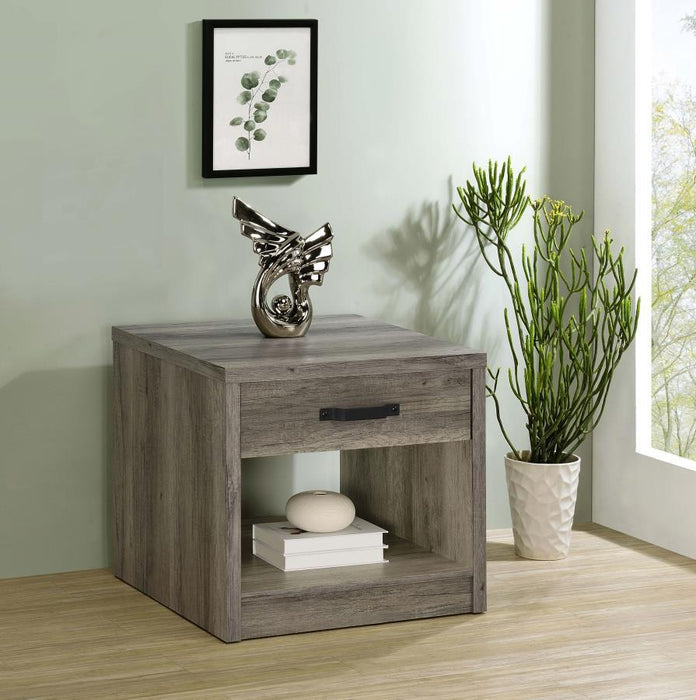 Felix - 1-Drawer Square Engineered Wood End Table - Gray Driftwood Sacramento Furniture Store Furniture store in Sacramento