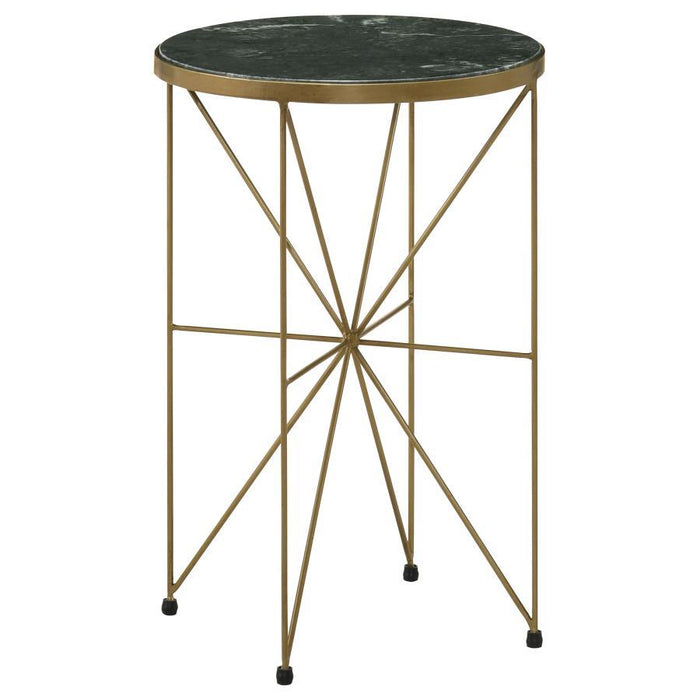 Eliska - Round Accent Table With Marble Top Green And Antique Gold Sacramento Furniture Store Furniture store in Sacramento