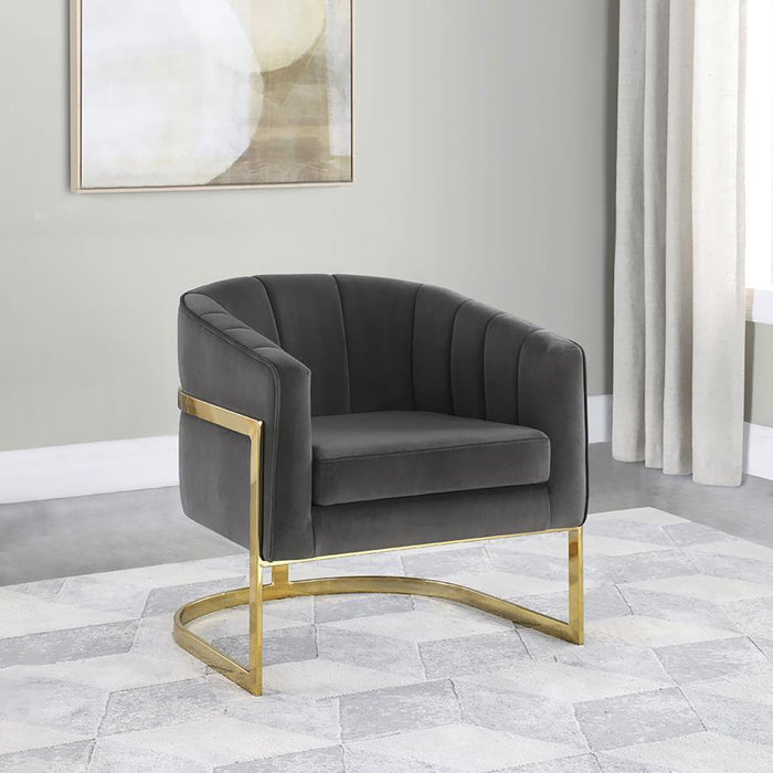 Alamor - Tufted Barrel Accent Chair - Dark Gray And Gold Sacramento Furniture Store Furniture store in Sacramento