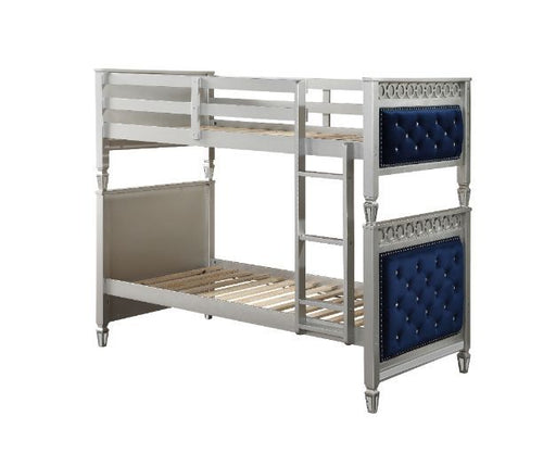 Varian - Twin Over Twin Bunk Bed - Blue Velvet & Silver Finish Sacramento Furniture Store Furniture store in Sacramento