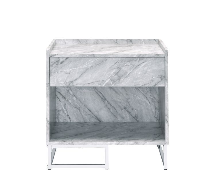 Azrael - Accent Table - White Printed Faux Marble & Chrome Finish Sacramento Furniture Store Furniture store in Sacramento