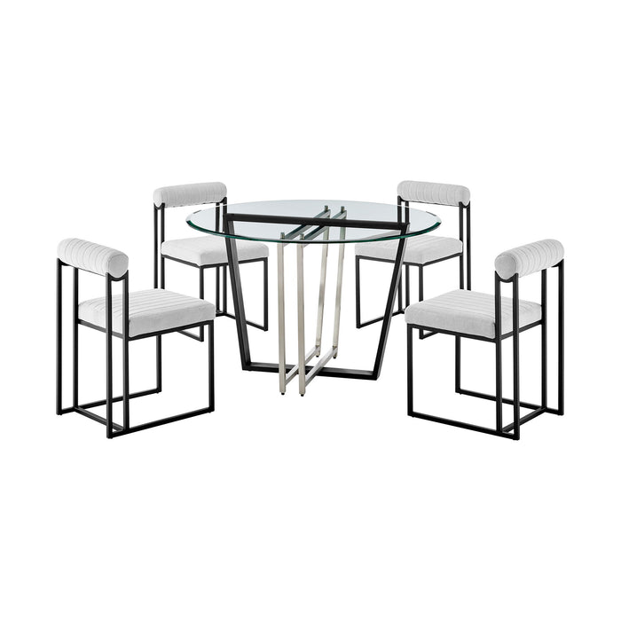 Devi Anastasia - Round Glass Dining Table Set - Matte Black