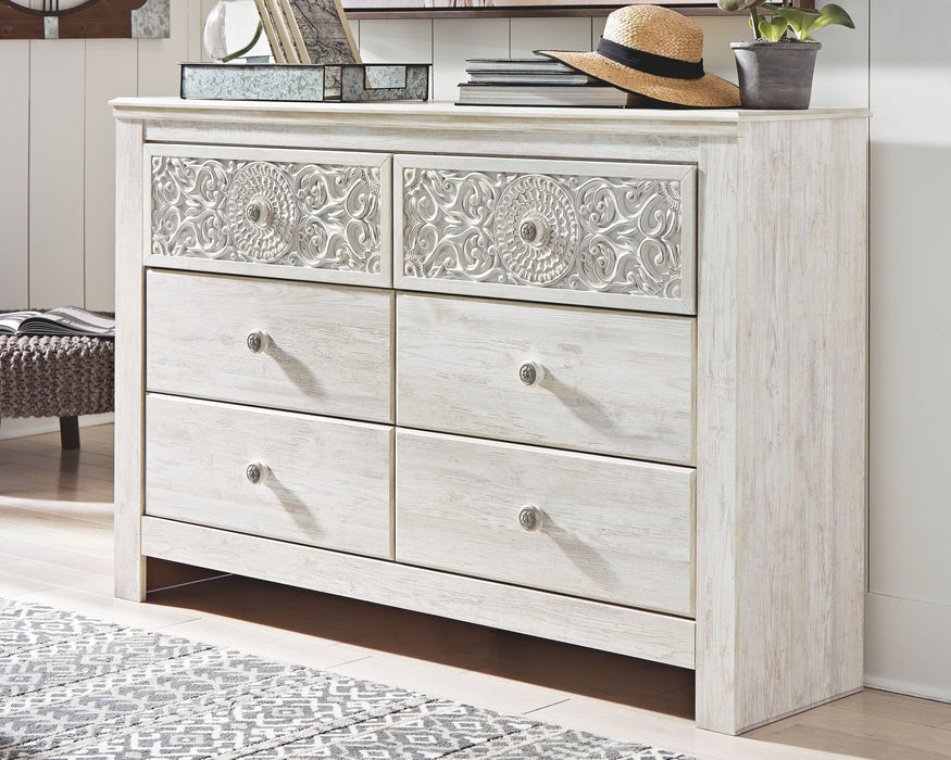 Paxberry - Whitewash - Six Drawer Dresser - Medallion Drawer Pulls Sacramento Furniture Store Furniture store in Sacramento