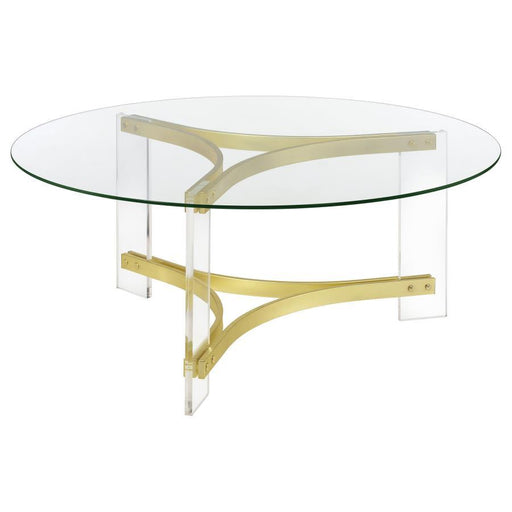 Janessa - Round Glass Top Coffee Table With Acrylic Legs - Clear And Matte Brass Sacramento Furniture Store Furniture store in Sacramento