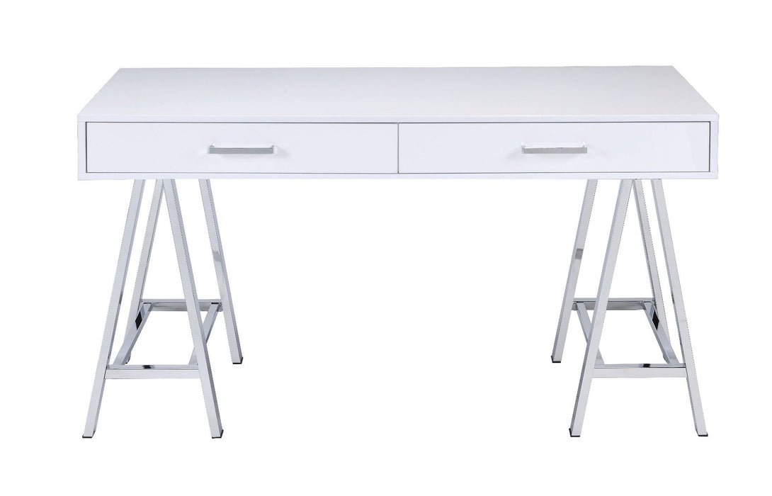 Coleen - Desk - White High Gloss & Chrome Finish