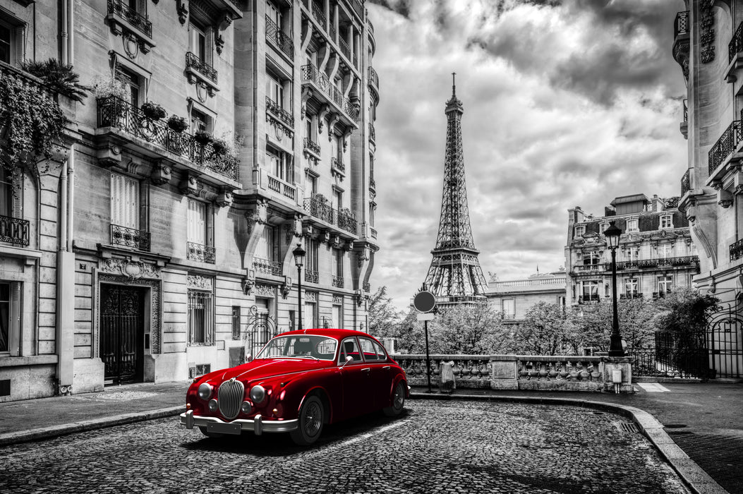 Small - Red Car In Paris - Dark Gray