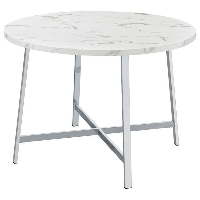 Alcott - Round Faux Carrara Marble Top Dining Table - Chrome Sacramento Furniture Store Furniture store in Sacramento